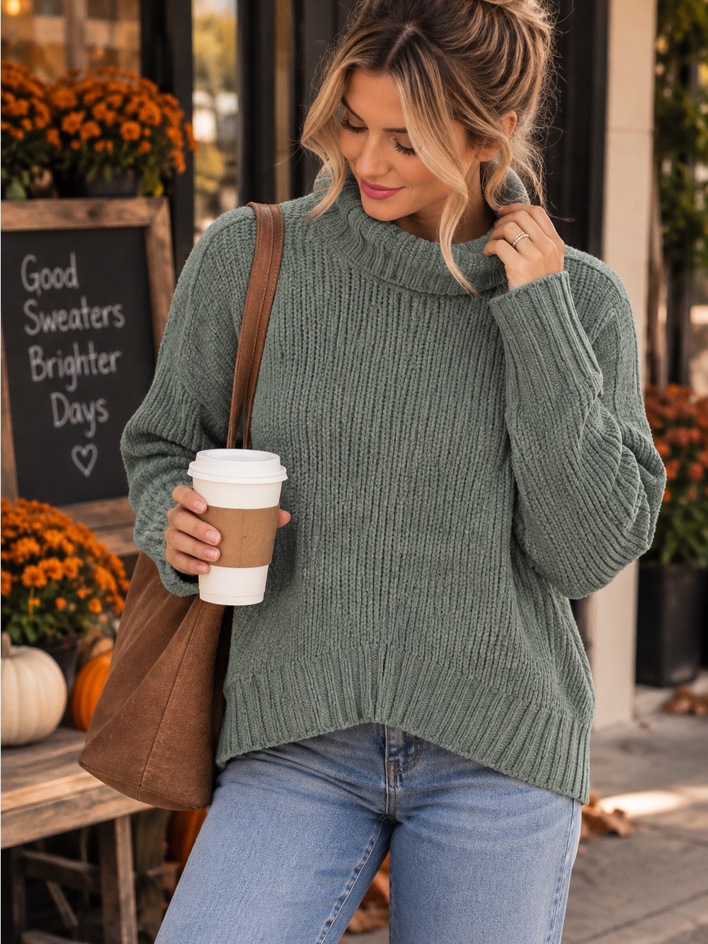 Philosophy Republic Clothing Sage Green Chenille Turtleneck Sweater XS